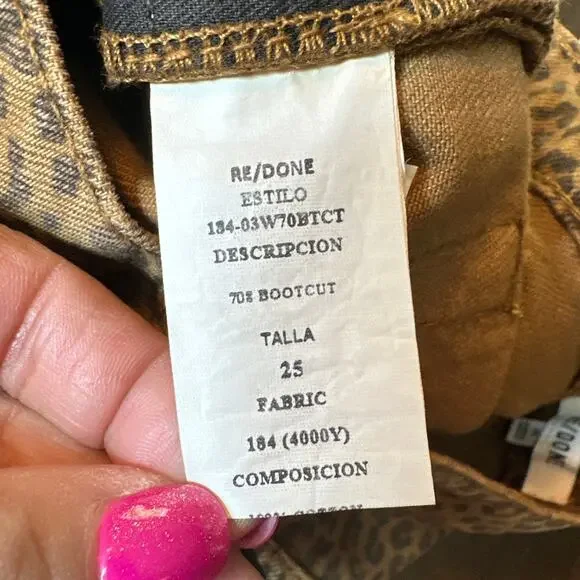 RE/DONE 70's Bootcut High Rise Rigid Jeans in Leopard Twill Size 25 NWT